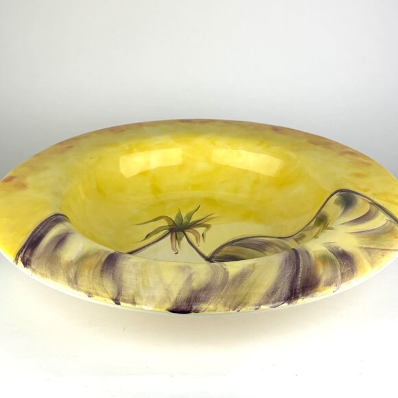 Large 16" Italian Pottery Barn Sappelle Yellow Bowl - Hand-Painted Eggplant - Picture 6 of 13